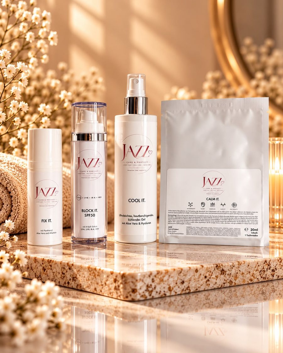 Jazz Care & Protect: FIX IT., BLOCK IT. SPF 50, COOL IT. und CALM IT.